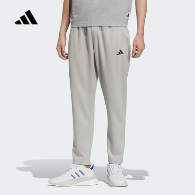 adidas阿迪达斯运动休闲九分裤2025秋男灰色健身针织长裤 KC2880