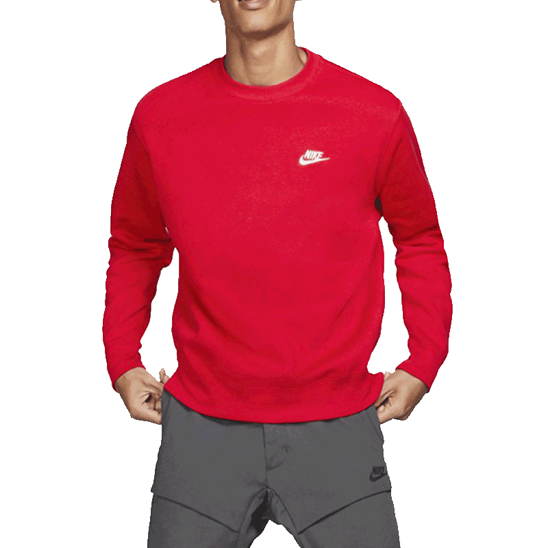 Nike耐克卫衣男子秋冬新款加绒休闲刺绣套头衫红色上衣BV2663-657