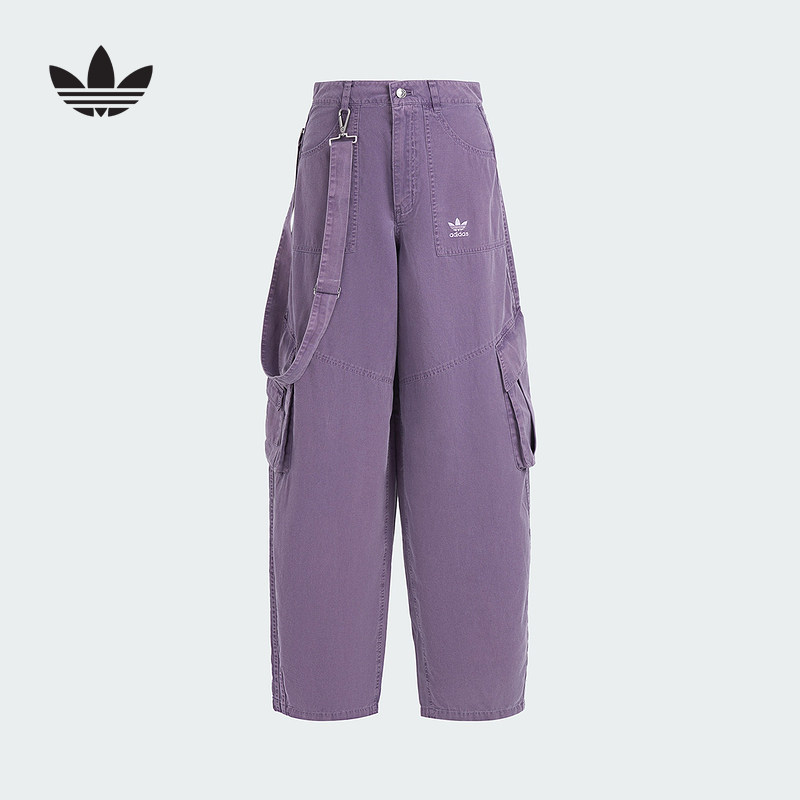 adidas阿迪达斯三叶草弯刀裤2025秋女宽松多口袋工装长裤 KH1179