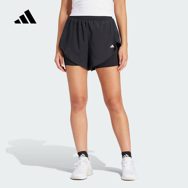 adidas阿迪达斯2025夏季女梭织二合一运动健身高腰短裤舒爽IQ2655