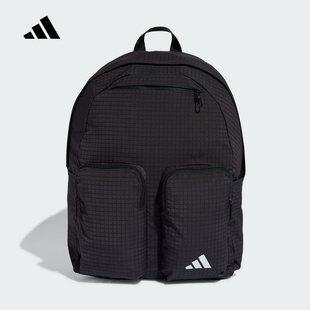 adidas阿迪达斯ESSENTIALS书包2026春中性多仓黑色双肩背包KA6767