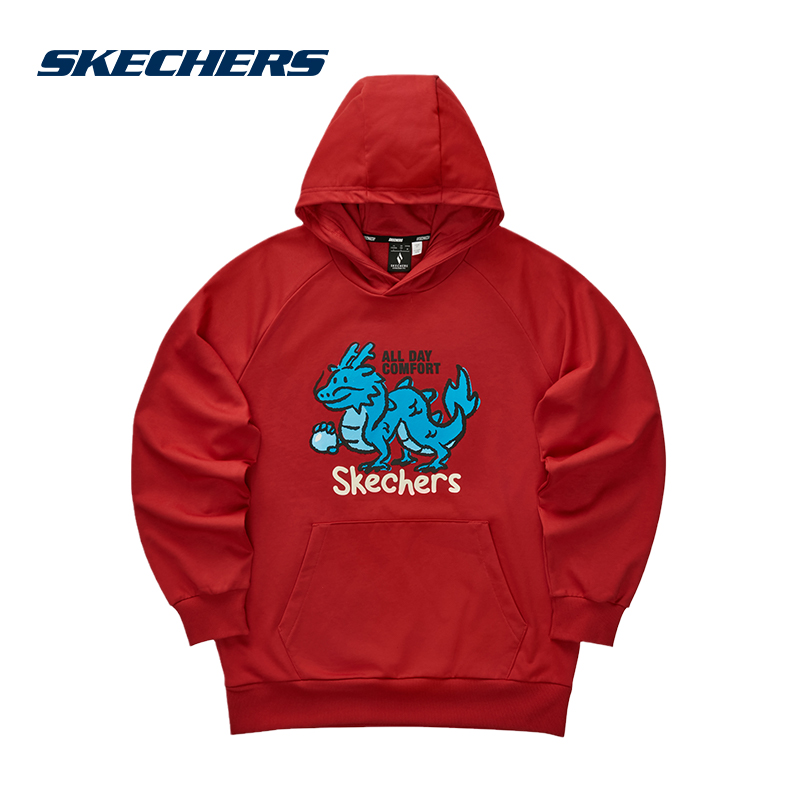 Skechers斯凯奇卫衣男装24新款印花连帽针织套头衫L124M012/03LC