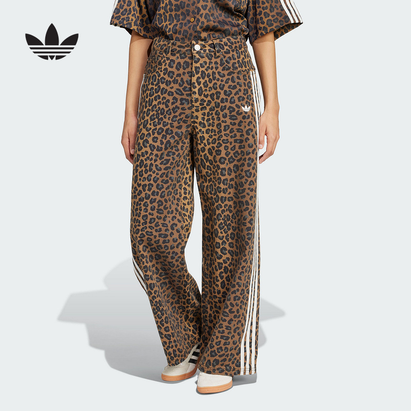 adidas阿迪达斯冬三叶草新款经典印花宽松运动女牛仔长裤 KA2680