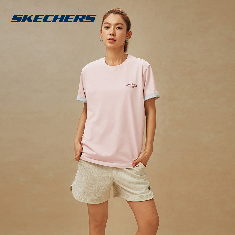 Skechers斯凯奇26夏季男女同款短袖T恤衫情侣装圆领上衣 
