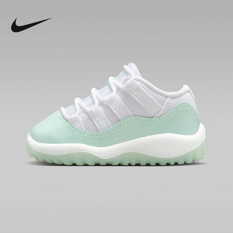 Nike耐克Air Jordan 11 AJ11 白绿色 低帮儿童篮球鞋  645107-103