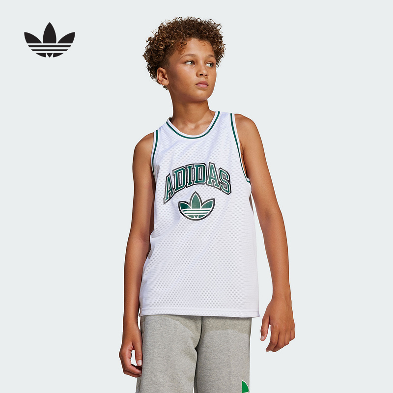 adidas阿迪达斯夏季新款三叶草男大童休闲运动透气篮球背心JW