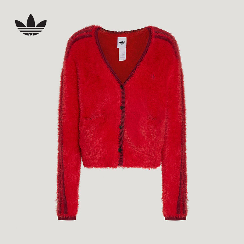 阿迪达斯三叶草新年款红色开衫26新款女慵懒风针织毛衣外套KT3171,运动服/休闲服装,运动茄克/外套,淘宝优惠券,粉丝福利购,淘宝优惠卷