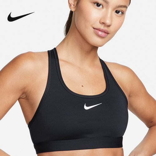 Nike耐克SWOOSH运动内衣女中强度支撑速干衬垫BRA胸衣DX6822-010