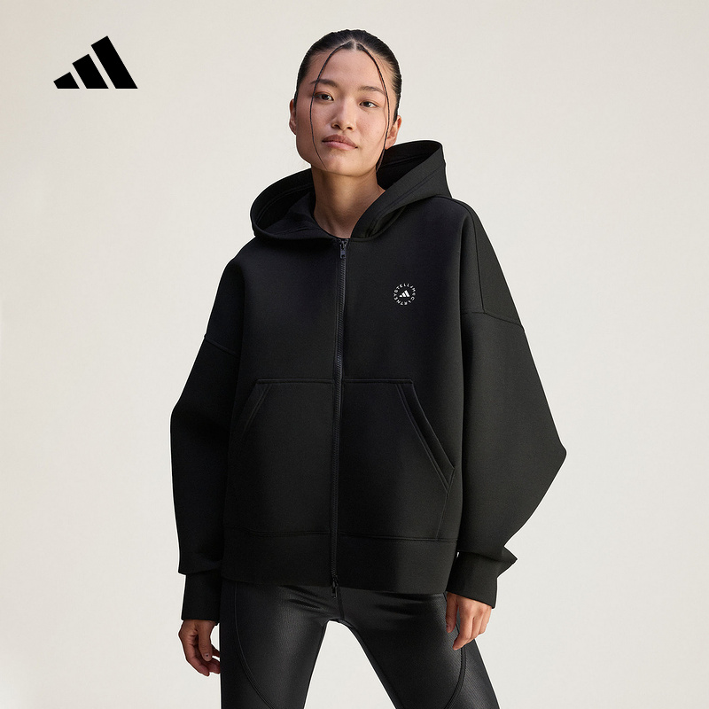 adidas阿迪达斯秋新款太空棉运动宽松连帽外套女针织夹克 JV7036