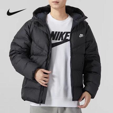 耐克羽绒服男2025冬季新款黑色加厚短款连帽夹克棉外套FB8178-010
