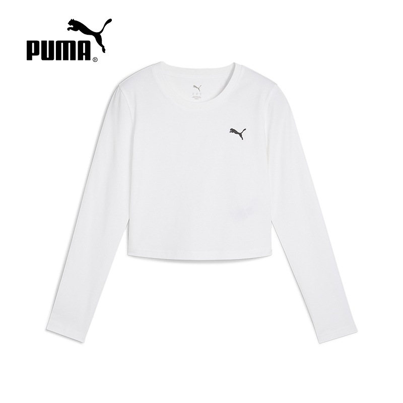 PUMA彪马黑色女款T恤秋季休闲运动简约百搭修身短款长袖629761-02