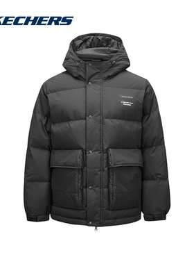 Skechers斯凯奇羽绒服冬男士短款保暖宽松连帽外套 P424M057/0018