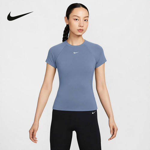 Nike耐克短袖女夏季小勾瑜伽训练修身短款速干运动T恤 FV7843-486