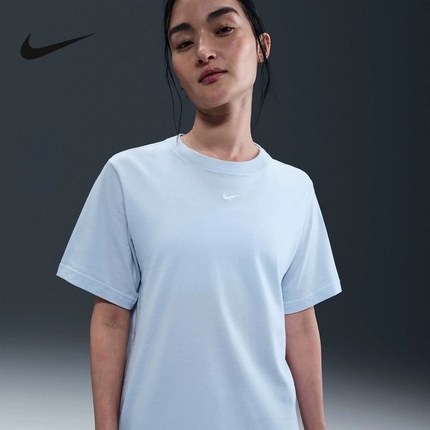 Nike耐克短袖女夏季宽松休闲刺绣LOGO小标棉质圆领T恤 FD4150-423