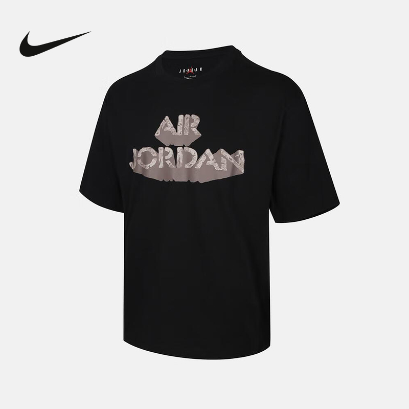 NIKE耐克男T恤夏季Jordan图案印花宽松圆领AJ短袖上衣IQ6955-010
