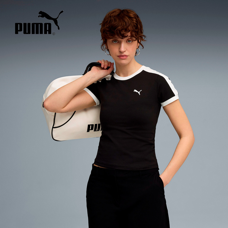 PUMA彪马女款t恤秋季T7 Slim Tee休闲运动短款修身短袖635876-01