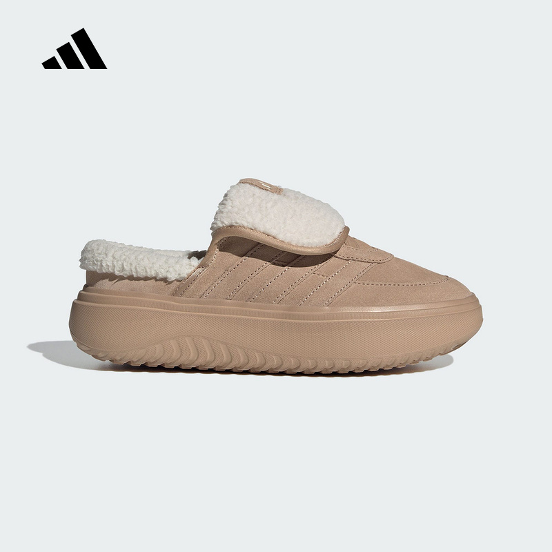 adidas阿迪达斯冬季新款女子休闲厚底加绒棉拖鞋穆勒鞋舒适JS4998