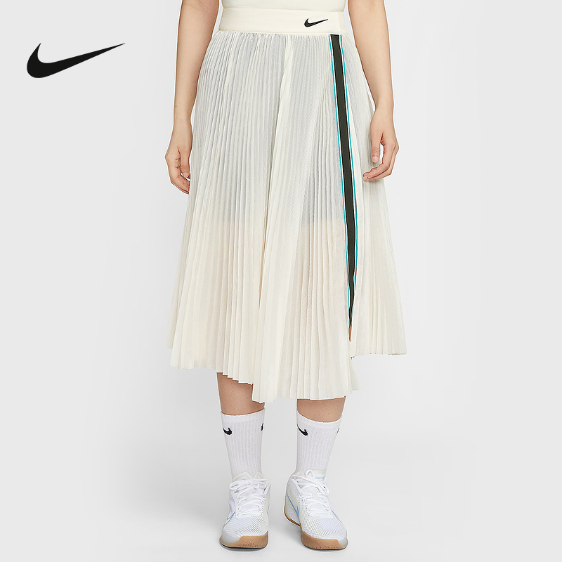 Nike耐克女子郑钦文同款网球裙褶裥开衩透气运动半身裙HF6443-110