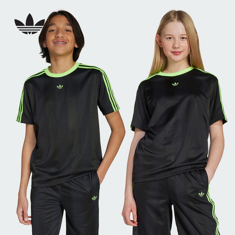 adidas阿迪达斯秋新款男女大童三叶草撞色半截袖短袖上衣 JV7789
