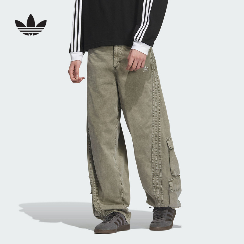 adidas阿迪达斯三叶草多口袋工装裤2025夏男女梭织做旧长裤KE0467