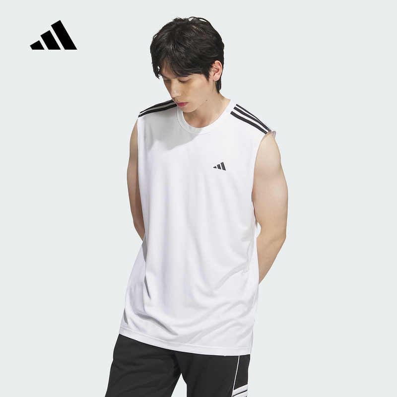 adidas阿迪达斯白色速干篮球背心2025夏CLIMACOOL男女无袖 KE5907