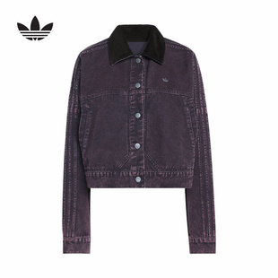 阿迪达斯三叶草棉质帆布运动翻领外套26春新款女工装夹克 KC8889