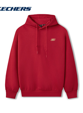 SKECHERS斯凯奇本命年红色加绒连帽卫衣中性针织套头衫 L325U087