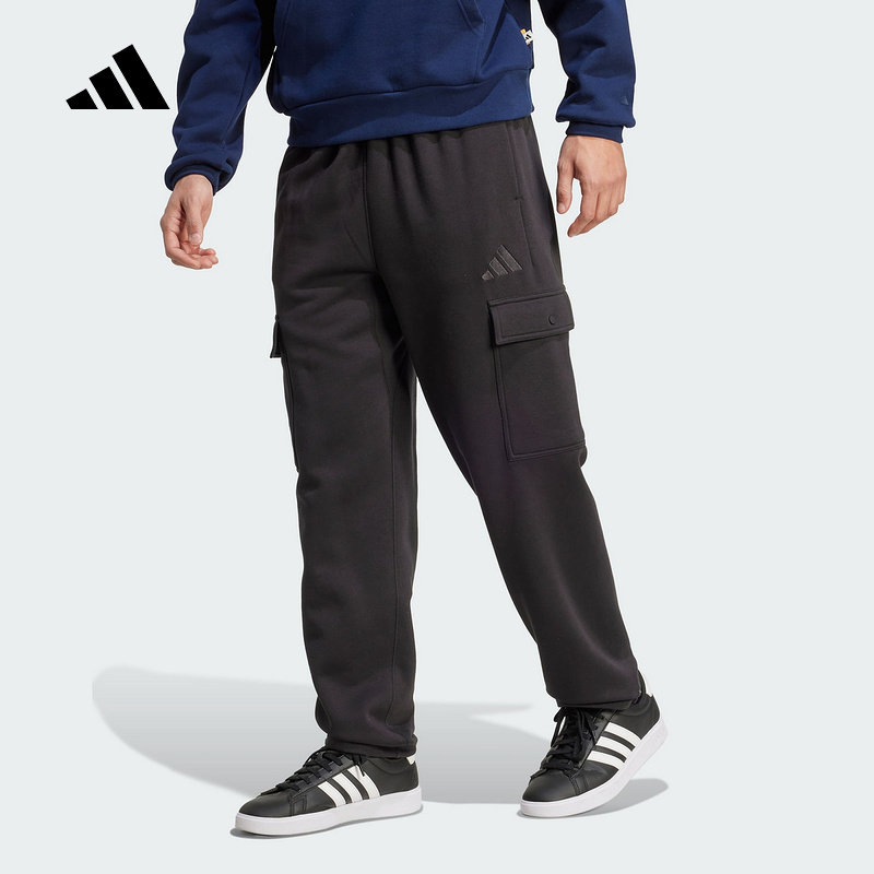 adidas阿迪达斯冬季新款多口袋黑色直筒运动裤男针织长裤 JN0591