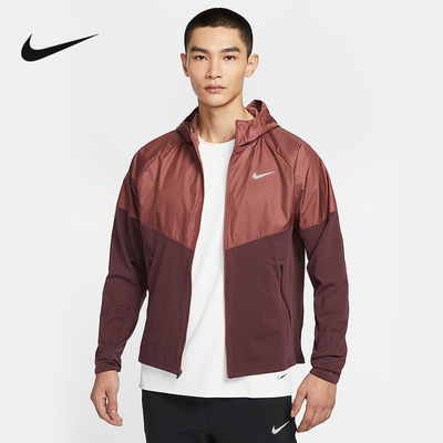 NIKE耐克男子轻薄训练跑步夹克冬新款加绒拼接连帽外套HV2670-652