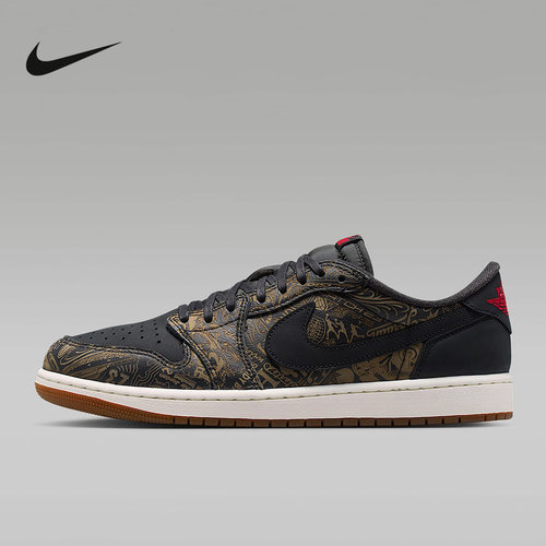 NIKE耐克男鞋Air Jordan 1黑红镭射AJ1低帮复古篮球鞋 IV6750-001