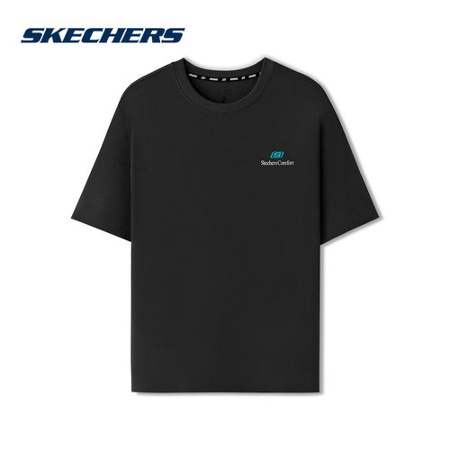 SKECHERS斯凯奇夏季男女款休闲运动简约黑色短袖衫 L225U117-0018