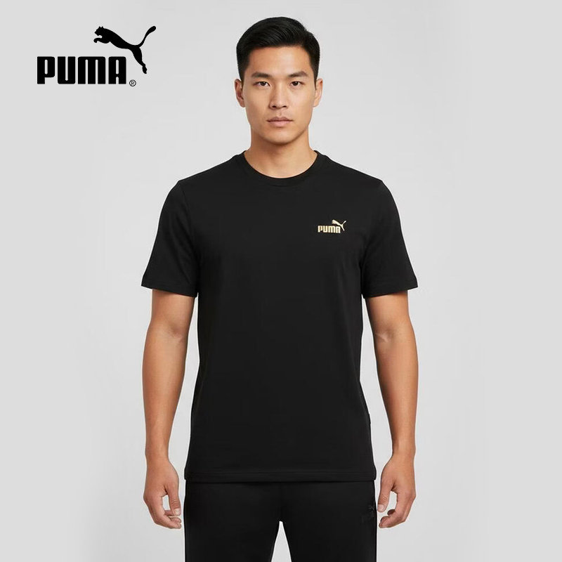 PUMA彪马春季新款男子休闲运动跑步健身透气黑色短袖T恤6944
