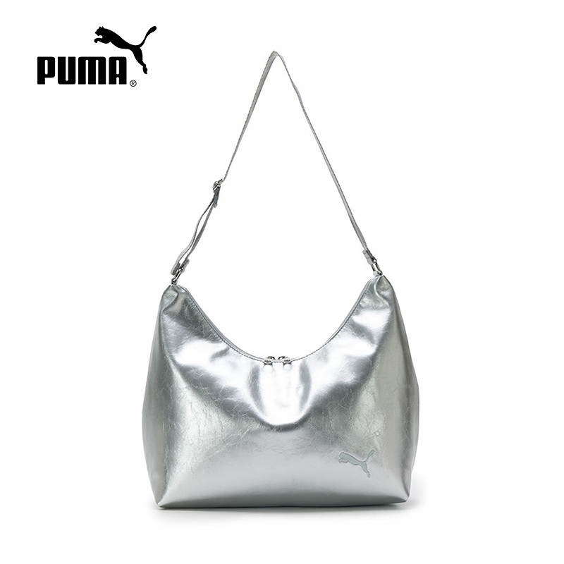 PUMA彪马女子拎包新款通勤休闲单肩包亮银色复古手提包092377-01