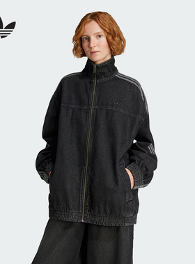adidas阿迪达斯三叶草秋新款女棉牛仔立领运动宽松夹克外套JY2897
