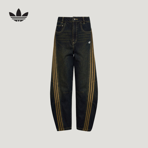 adidas阿迪达斯三叶草运动裤秋女子长裤弯刀风宽松牛仔长裤LE9663