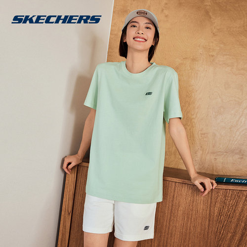 Skechers斯凯奇夏男女同款运动休闲时尚圆领宽松短袖T恤 L225U086