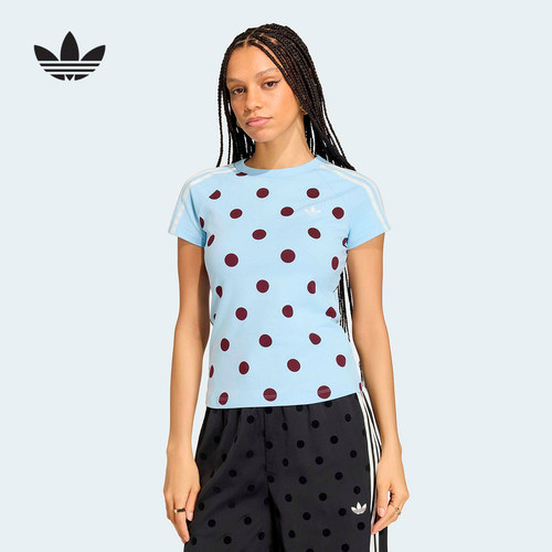 adidas阿迪达斯三叶草短袖CALI TEE 女子波点运动修身T恤 KV1192