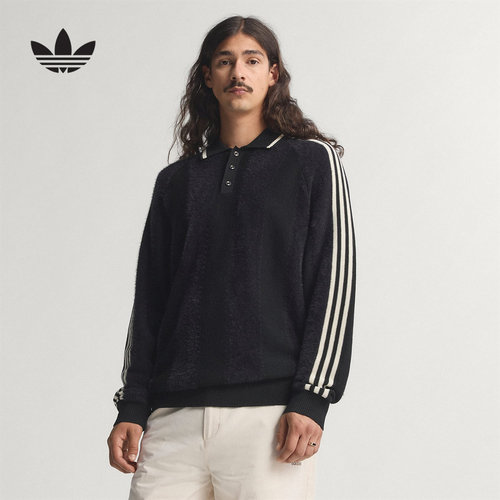 adidas阿迪达斯三叶草套头衫翻领polo衫冬季新款男子针织衫JX3835