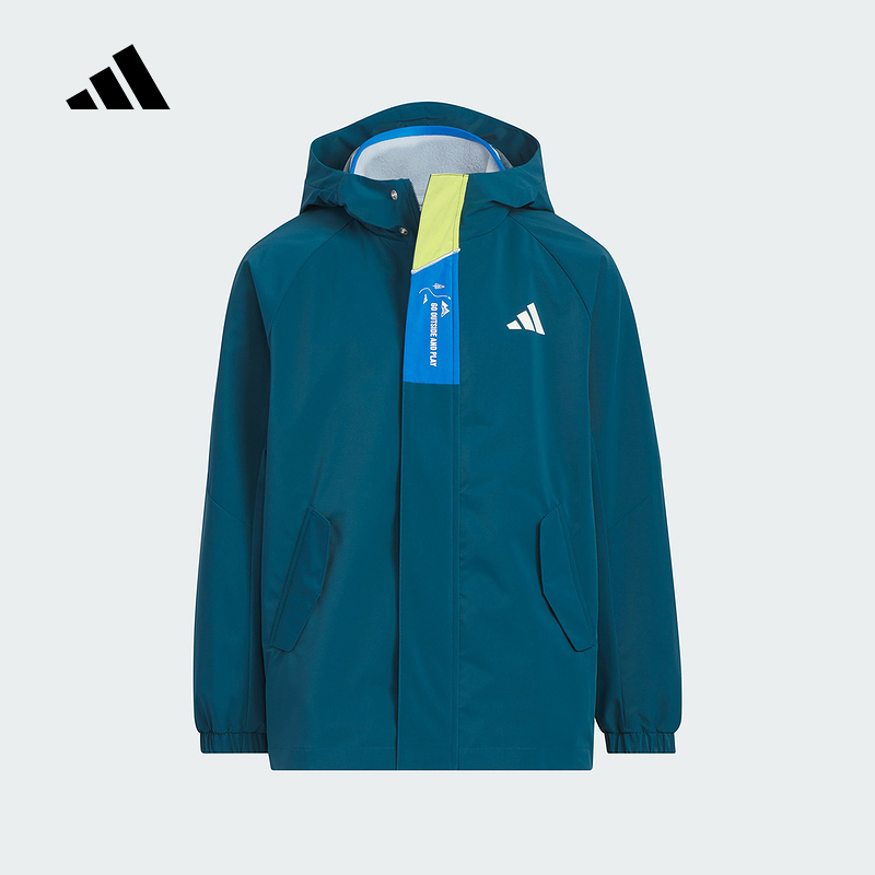 adidas阿迪达斯拒水梭织运动休闲连帽外套男大童梭织夹克 KC0212