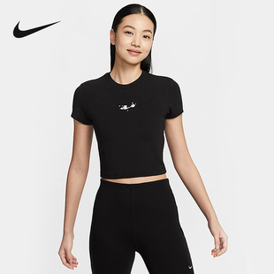 圆领透气运动T恤IF2007 NIKE耐克短袖 修身 刺绣短款 010 女2025夏季