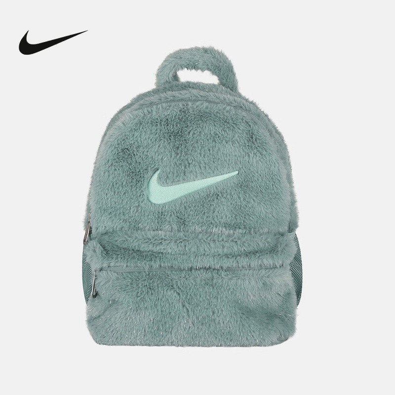 Nike耐克女包冬新款拉链口袋书包人造皮草毛绒双肩包FZ1330-017