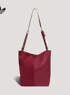 阿迪达斯三叶草新年款红色托特包2026春中性实用运动拎包 KH0282