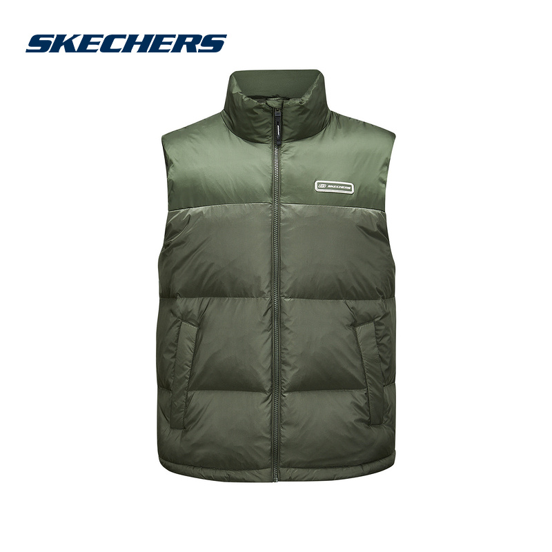 Skechers斯凯奇新款男子冬季羽绒背心休闲保暖马甲 L424M112/01DN