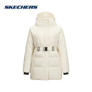 Skechers斯凯奇2024冬女长款连帽保暖羽绒服外套 L424W004-00V7