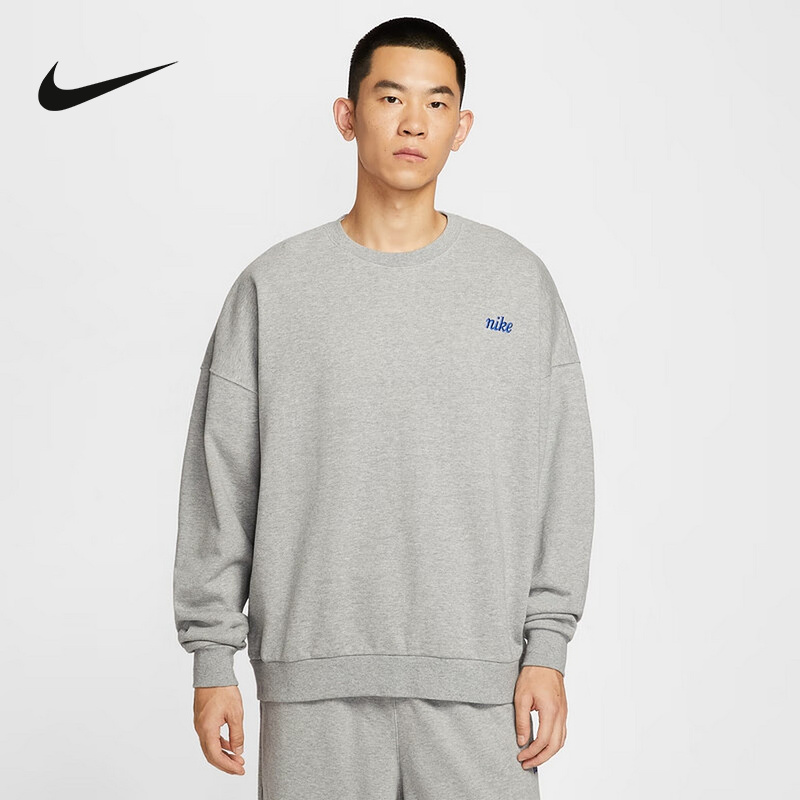 Nike耐克卫衣灰色男秋季刺绣宽松休闲圆领运动套头衫IB8360-063