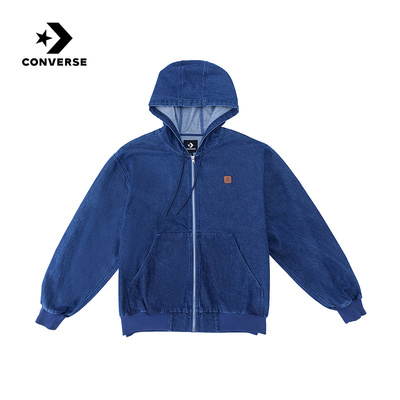 Converse匡威26春季新品连帽印花宽松牛仔夹克男外套 MCJ411-UHA