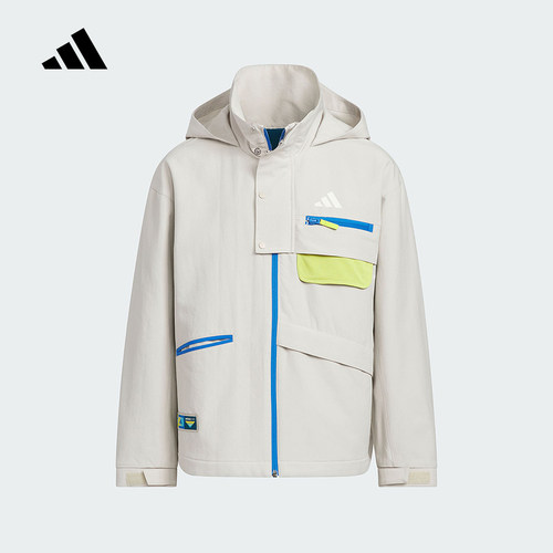 adidas阿迪达斯冬季拒水运动休闲连帽外套男大童梭织夹克 KC0217