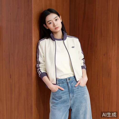 adidas阿迪达斯三叶草夹克女子TRACK TOP蕾丝花边针织外套 LF2334