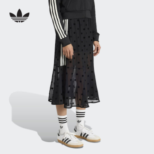 adidas阿迪达斯三叶草女子运动半身裙休闲薄纱波点运动短裙KV1177
