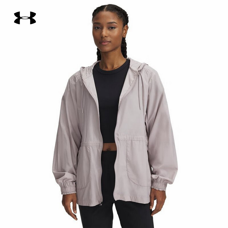 安德玛UA春夏Cinch女子训练运动外套休闲连帽梭织夹克1389502-009